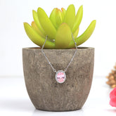 Silver Oval Pink Sapphire Cz Pendant With Chain